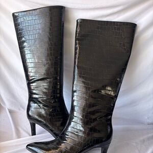 Worthington Black Croc-Pattern Over the Knee Boots